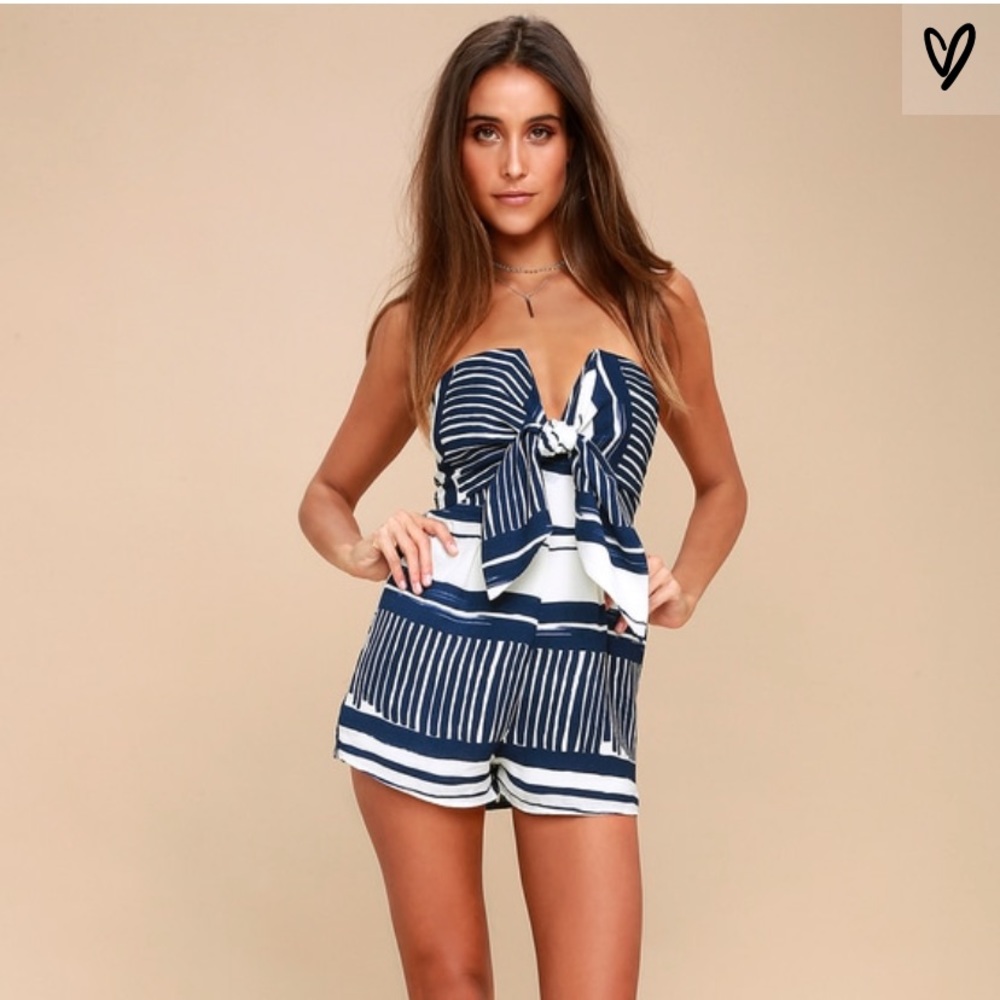 Lulus Delphi Blue striped romper